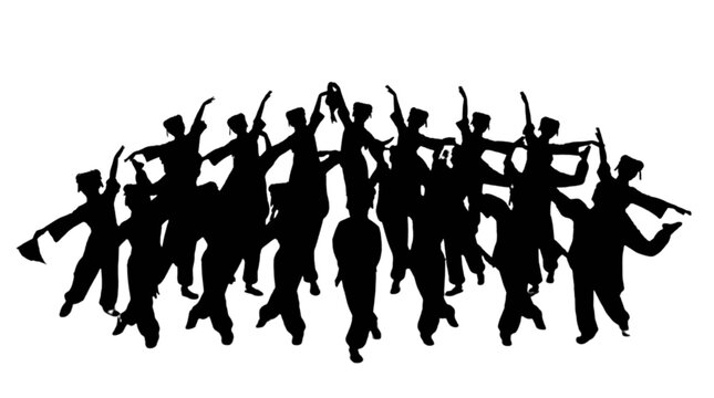 Group of people dancing together in circle isolated on transparent background