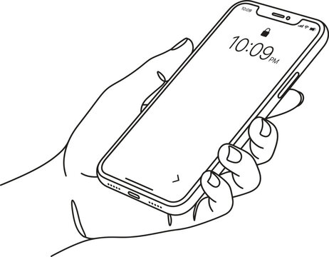 Content creator and technology UX elements vector set, delicate hand drawn smart phone holding gesture, isometric device angle outline