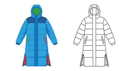 Padded Winter Coat Illustration Color And Line Art Versions © Skb Creation