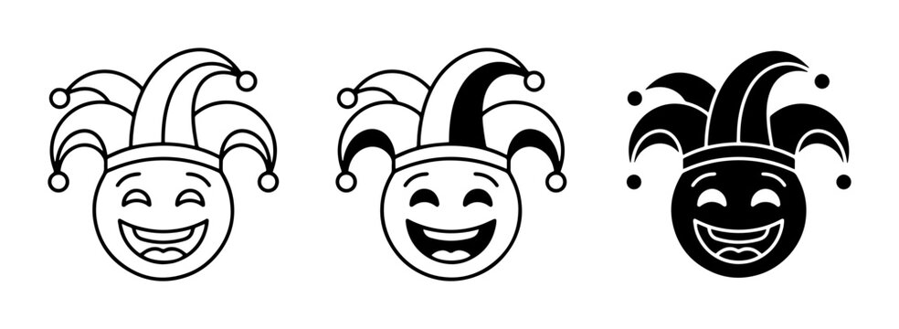 Jester Emoji Icons, Joker Face Symbols, Festive Celebration Graphics