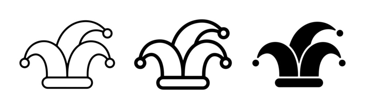Jester Hat Icons, Fool Cap Symbols, Court Jester Headwear Vector Graphics