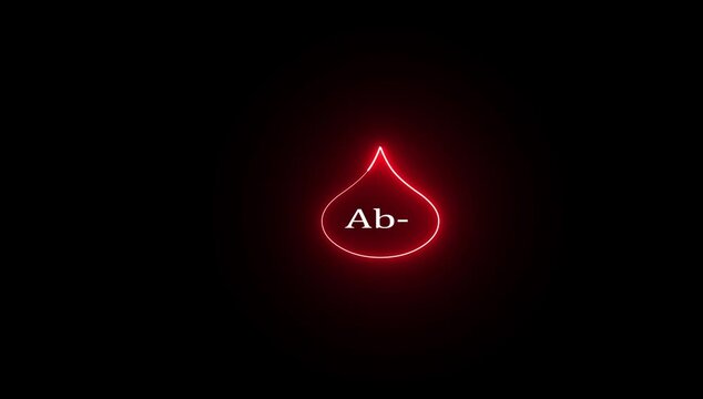 Neon red blood type ab negative symbol glowing on black background a icon featuring the text ab enclosed in a droplet shape against