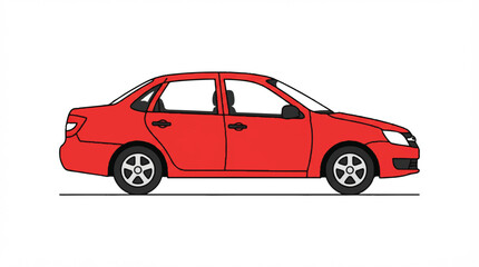 Fototapeta premium Side view illustration of a red compact sedan car for transport concept.
