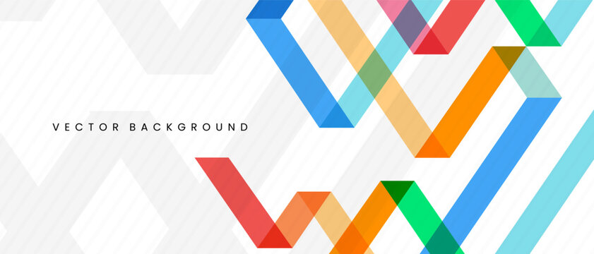 Vibrant white abstract background featuring overlapping multicolored zigzag stripes and diagonal lines in blue orange red and green for a dynamic modern design