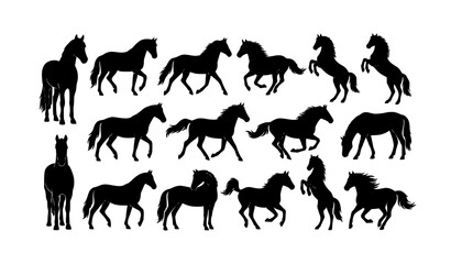 Fototapeta premium Elegant Black Horse Silhouette Collection with Multiple Poses Editable Vector Illustration