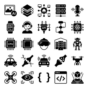Technology icons on white background.