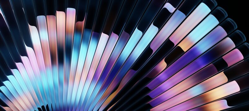 Curved ribbed glass background with rainbow light reflection