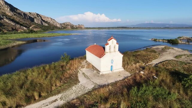 Kalogria Achaias Greece, Little church near the sea that is the usual place to photograph new couples.