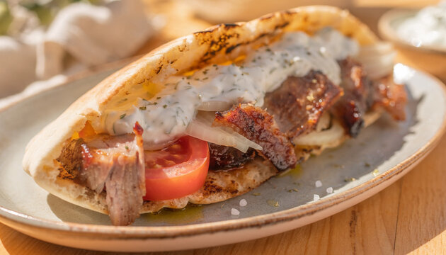 Greek Kontosouvli Sandwich with Tzatziki