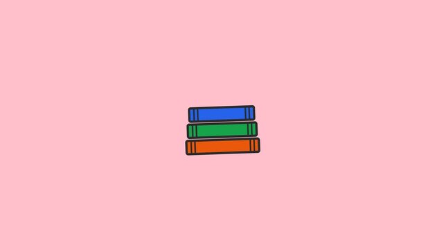 Stack of three vibrant colorful books rendered in a minimal flat style for this high quality motion animation video clip.