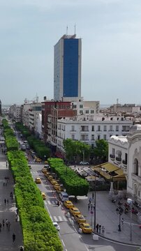 Second view of Tunis Habib Bourguiba street highlighting urban atmosphere and central city activity in Tunisia.
