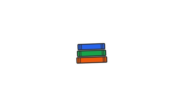 Stack of vibrant colorful books resting in a minimal digital animation style for creative educational video motion design project assets