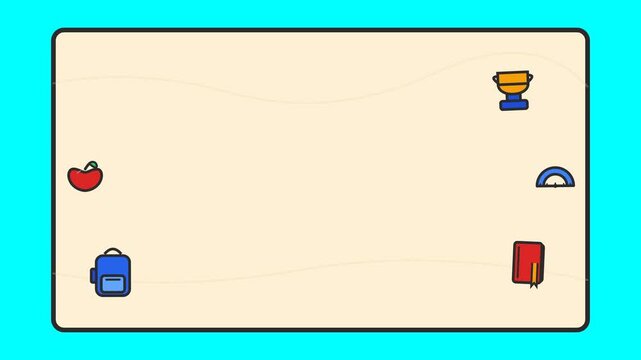 School supplies icons frame this bright educational video motion template featuring a vibrant yellow center for custom text overlays