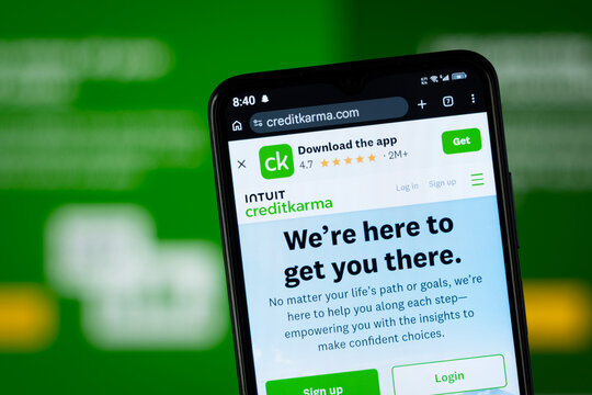 Dhaka, Bangladesh - 05 May 2026: Close-up of Credit Karma's homepage on a smartphone.
