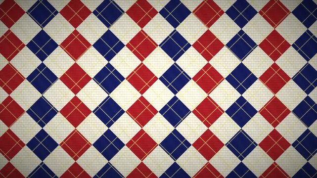 Colorful diamond pattern in red, blue, and white shapes