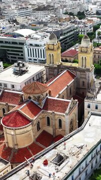 Tunis Cathedral of Saint Vincent de Paul showing exterior architecture and historic religious landmark in Tunisia.