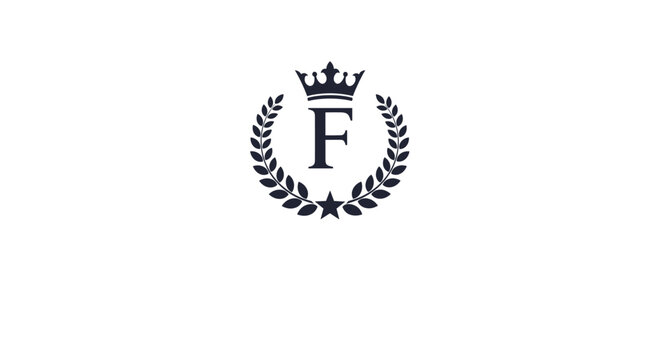 Royal monogram logo of the letter F enclosed within a laurel wreath, topped with a crown and a star below.