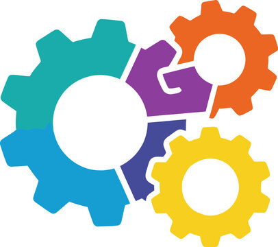 Colorful interlocking gears icon, teamwork and connection concept