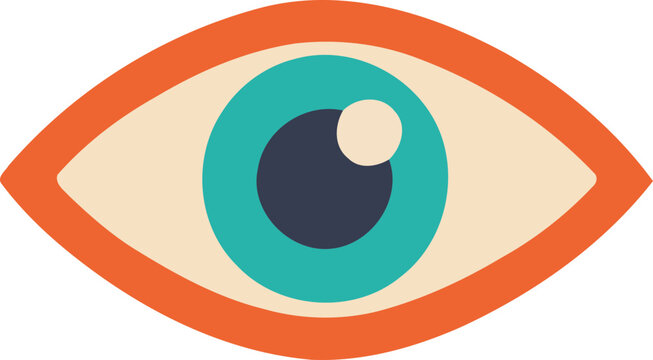 Stylized flat design eye illustration with orange border and blue iris