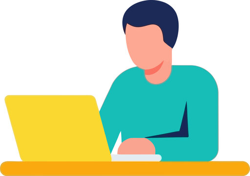 Person working on laptop computer at desk, flat design illustration