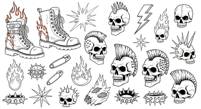 Tattoo designs with skulls and flames.