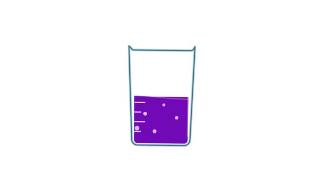 Glass beaker filled with vibrant purple liquid and rising bubbles shows dynamic chemical reaction in this animated motion video clip