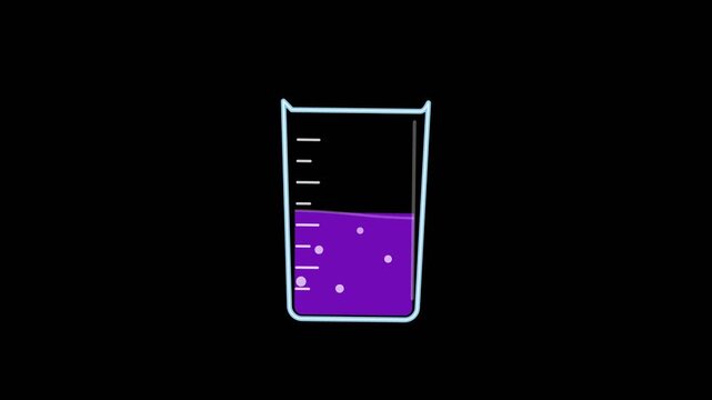 Animated laboratory beaker with glowing purple liquid and rising bubbles provides a simple scientific motion graphic video element design