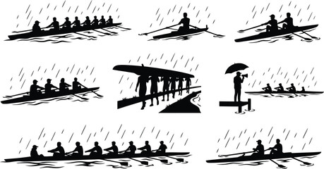 Rowing team practicing on calm water © RUMA AKTHER
