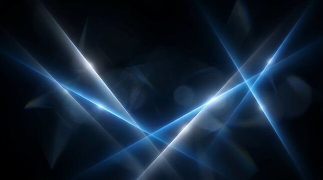 Abstract blue light streaks crossing a dark background with bokeh highlights, futuristic motion effect, digital art, technology concept, ethereal glow, light trails.
