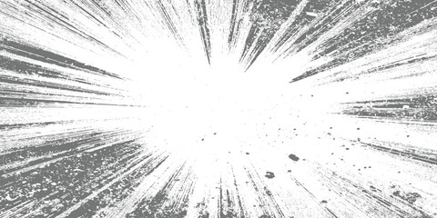 Abstract radial explosion with ink splatter lines bursting from the center, high-contrast black and white, dynamic motion, vintage grunge texture vector illustration, minimalist background. © TextureStock
