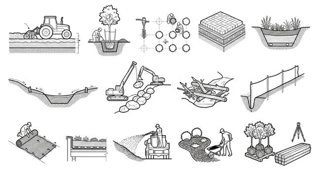 Landscape Construction Detail Illustrations for Site Grading and Planting Design