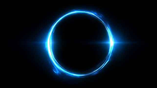 Bright blue neon glowing ring eclipse solar flare energy swirl abstract portal frame dark background futuristic sci-fi overlay