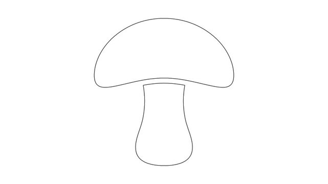 Mushroom doodle animation created with single continuous black line on white backdrop.