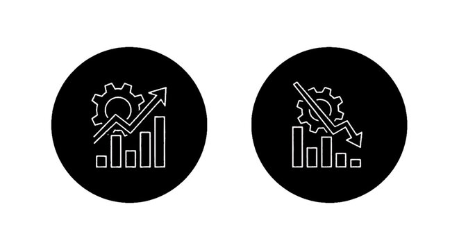 Minimal black silhouette icon, simple flat vector, bold black shape, no gradients, no shading business performance growth and decline icons set on a, flat icon style