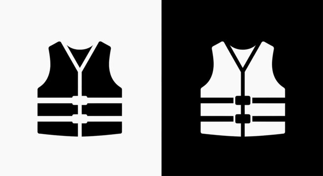 Minimal black silhouette icon, simple flat vector, bold black shape, no gradients, no shading life jacket icon set, safety vest symbol for water activities on a, flat icon style