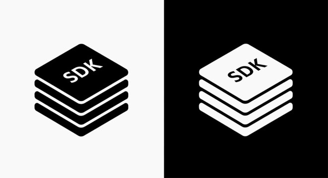 Minimal black silhouette icon, simple flat vector, bold black shape, no gradients, no shading software development kit icon, sdk stack symbol on a, flat icon style