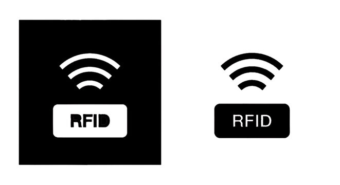Minimal black silhouette icon, simple flat vector, bold black shape, no gradients, no shading rfid icon set with wireless signal symbol for technology and identification on a, flat icon style