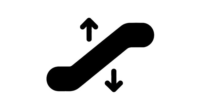 Minimal black silhouette icon, simple flat vector, bold black shape, no gradients, no shading escalator icon with up and down arrows, on a, flat icon style
