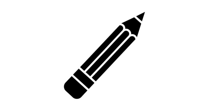 Minimal black silhouette icon, simple flat vector, bold black shape, no gradients, no shading black pencil icon on a, flat icon style