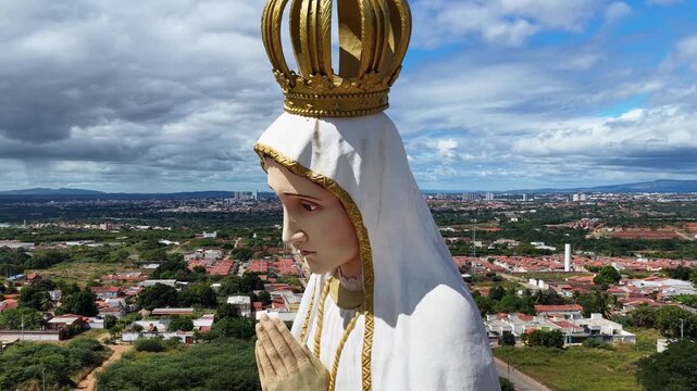 Our Lady Of Fatima Monument In Crato Ceara Brazil. Bird Eye View Of Church Standing Tall Amidst Beautiful Scenery. Landmark Town. Cities Of The World Landscape. Crato Ceara.