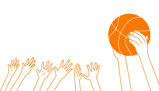 Vector hand drawn in minimal linear style with basketball player holding a ball.