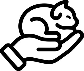 Hand Holding Sleeping Cat Icon - Pet Care, Animal Love, Protection Concept © Warn