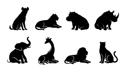 African Safari Animal Silhouettes Set, Wildlife Vector Icons, Zoo Creatures Collection © Akhi
