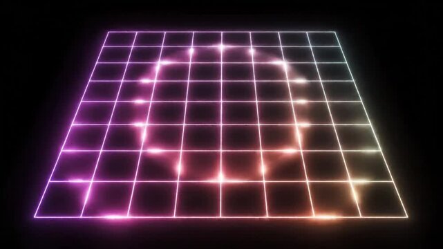 Neon blue perspective grid on black background.