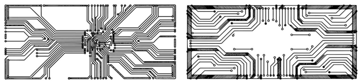 Electronic circuit board patterns with microchip tracks and connectors in vintage engraving style