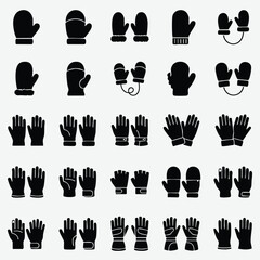 Collection of winter mittens and gloves silhouettes for cold weather with clothing accessory silhouette collection seasonal protection isolated fashionable wintertime © Motiur