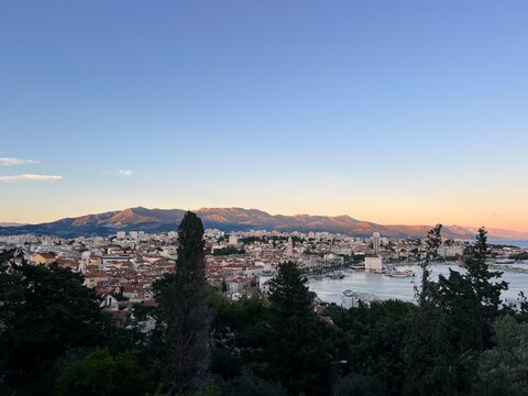sunset over city