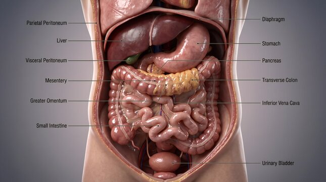 Peritoneal Cavity Wide-Angle Anatomical View &ndash; Human Abdominal Anatomy and Medical Education Concept