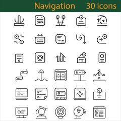 Fototapeta premium Navigation Line Icons Set – Maps, GPS, Compass and Location Vector Collection