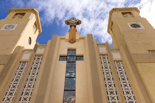 Low-angle view of St. Philip Cathedral in Puerto Plata
